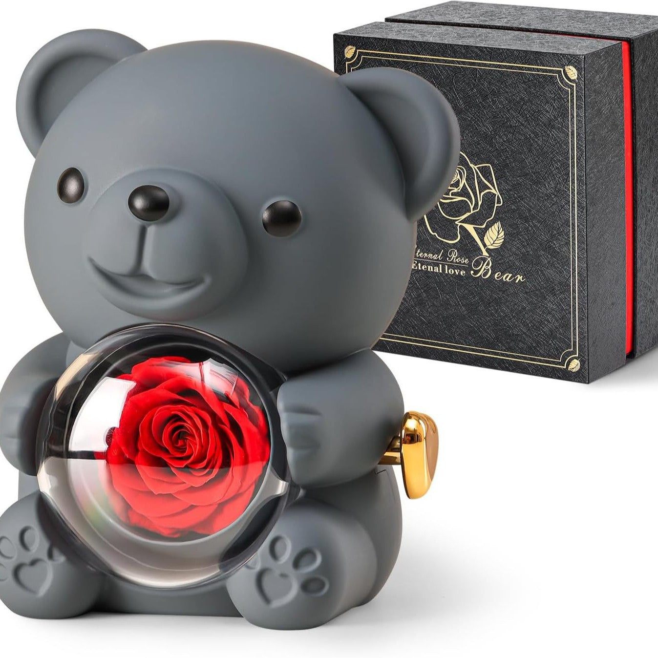 Eternal Love Bear Rotating Jewelry Box – Elegant Gift with Eternal Flowers