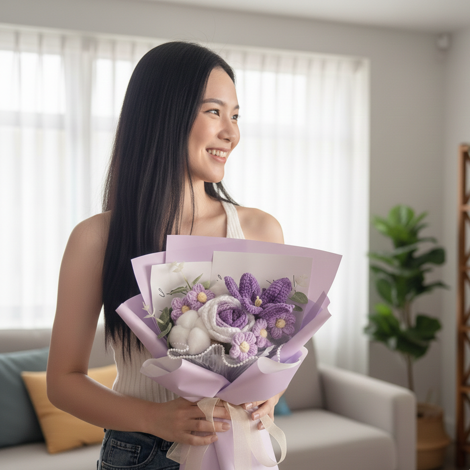 Forever Bloom Knitted Rose & Tulip Bouquet