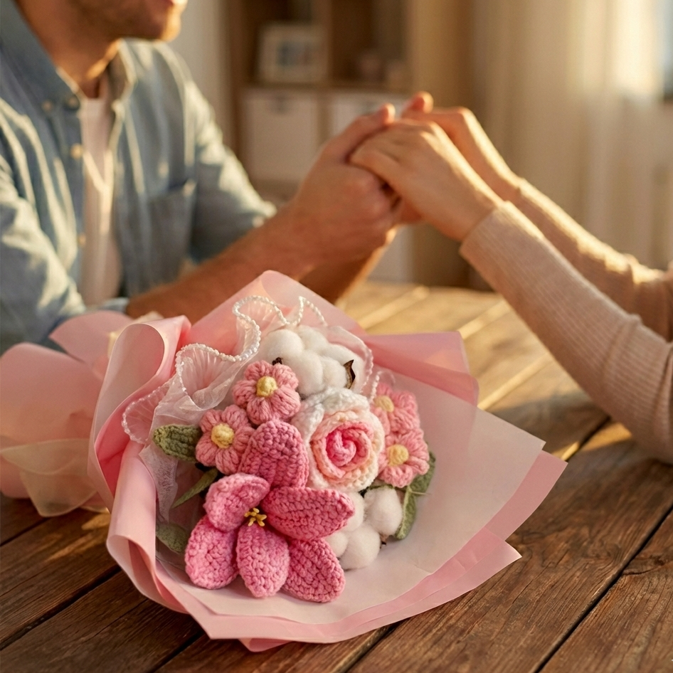 Forever Bloom Knitted Rose & Tulip Bouquet